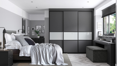 Fitted bedroom furniture with sliding graphite & silver metallic doors