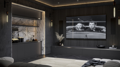Linje graphite fitted media wall with cinema style living room storage