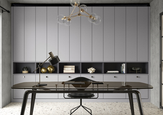 Aspen light grey and anthracite fitted office with contrasting cabinetry