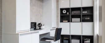 White and black home office desk with storage