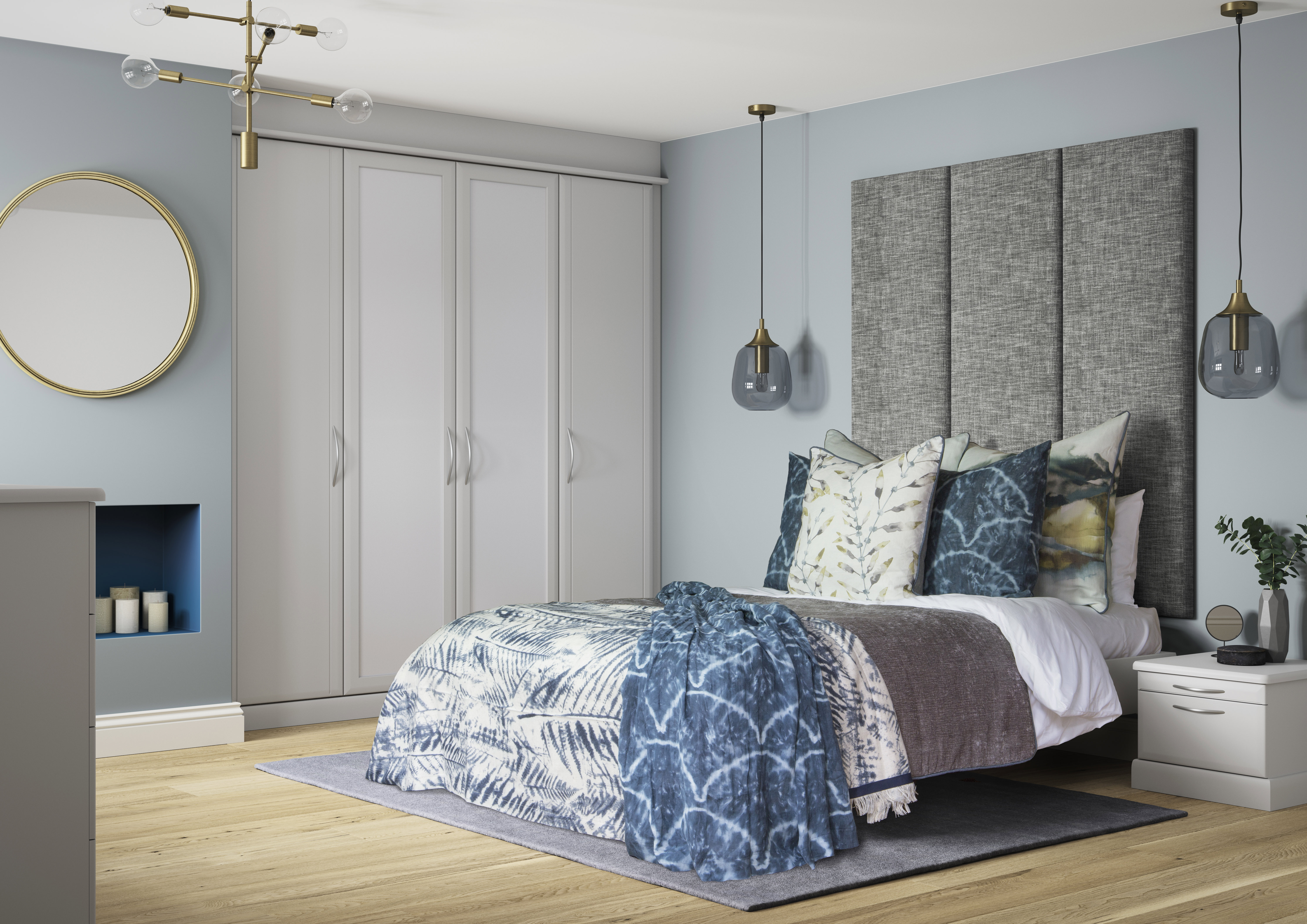 Libretto fitted bedroom furniture in light grey finish