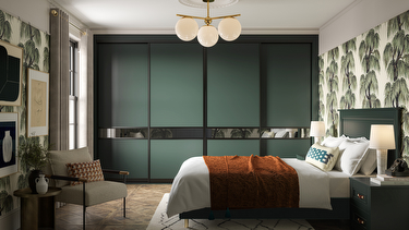 Sliding wardrobe doors in Heritage Green & Grey Mirror