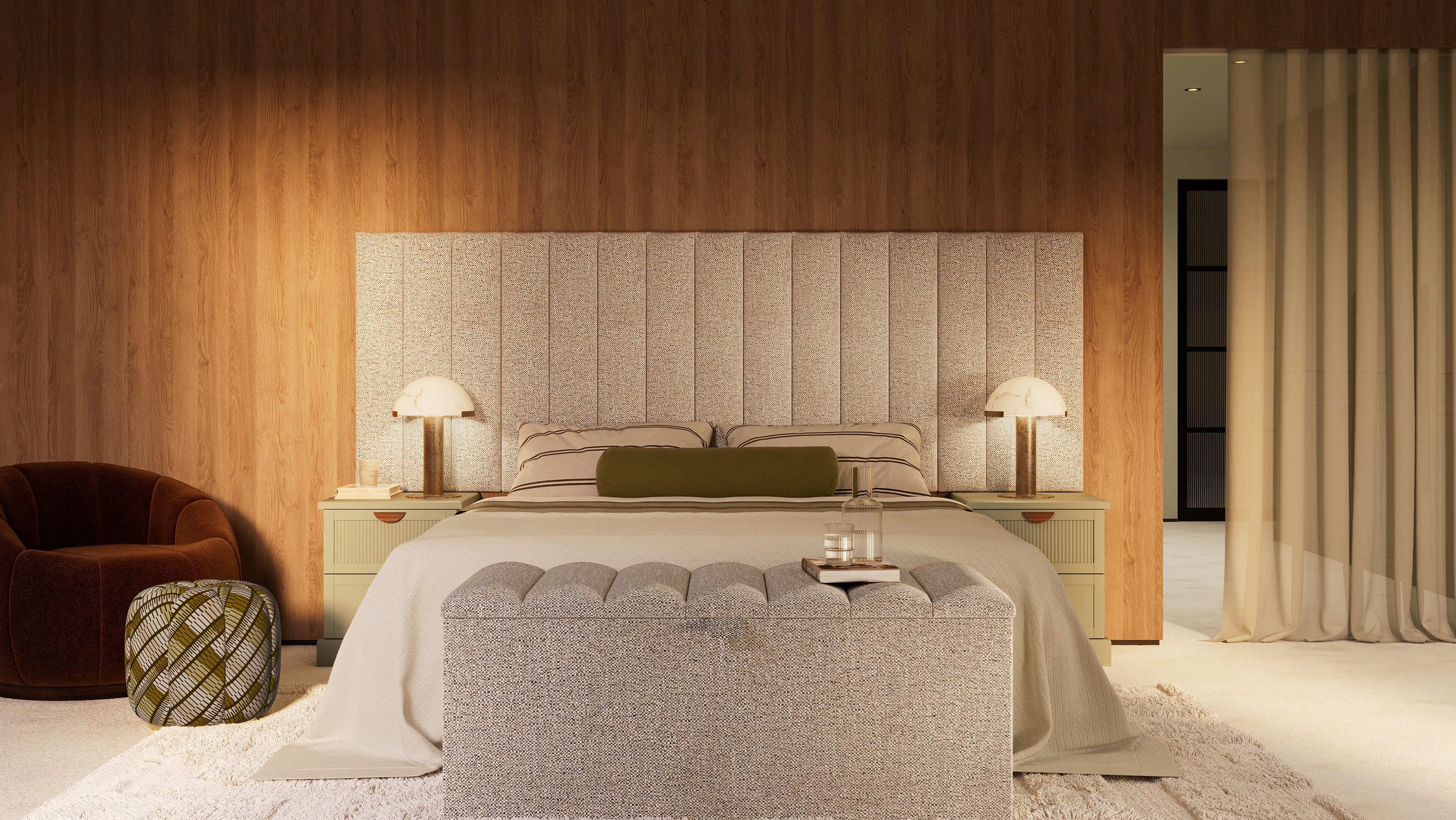double bed with match grey headboard and furniture
