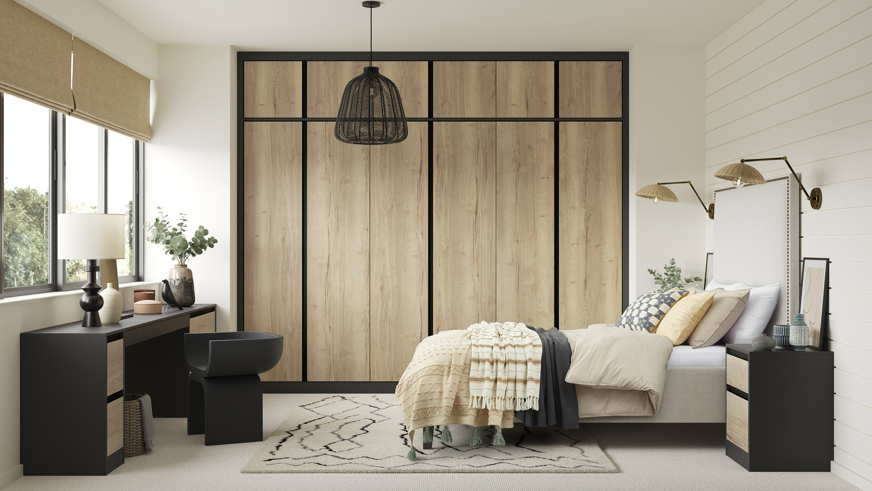 Linje Graphite & Tuscan Oak Fitted Bedroom Furniture