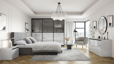 Sliding wardrobe doors in Light Grey & Grey Mirror