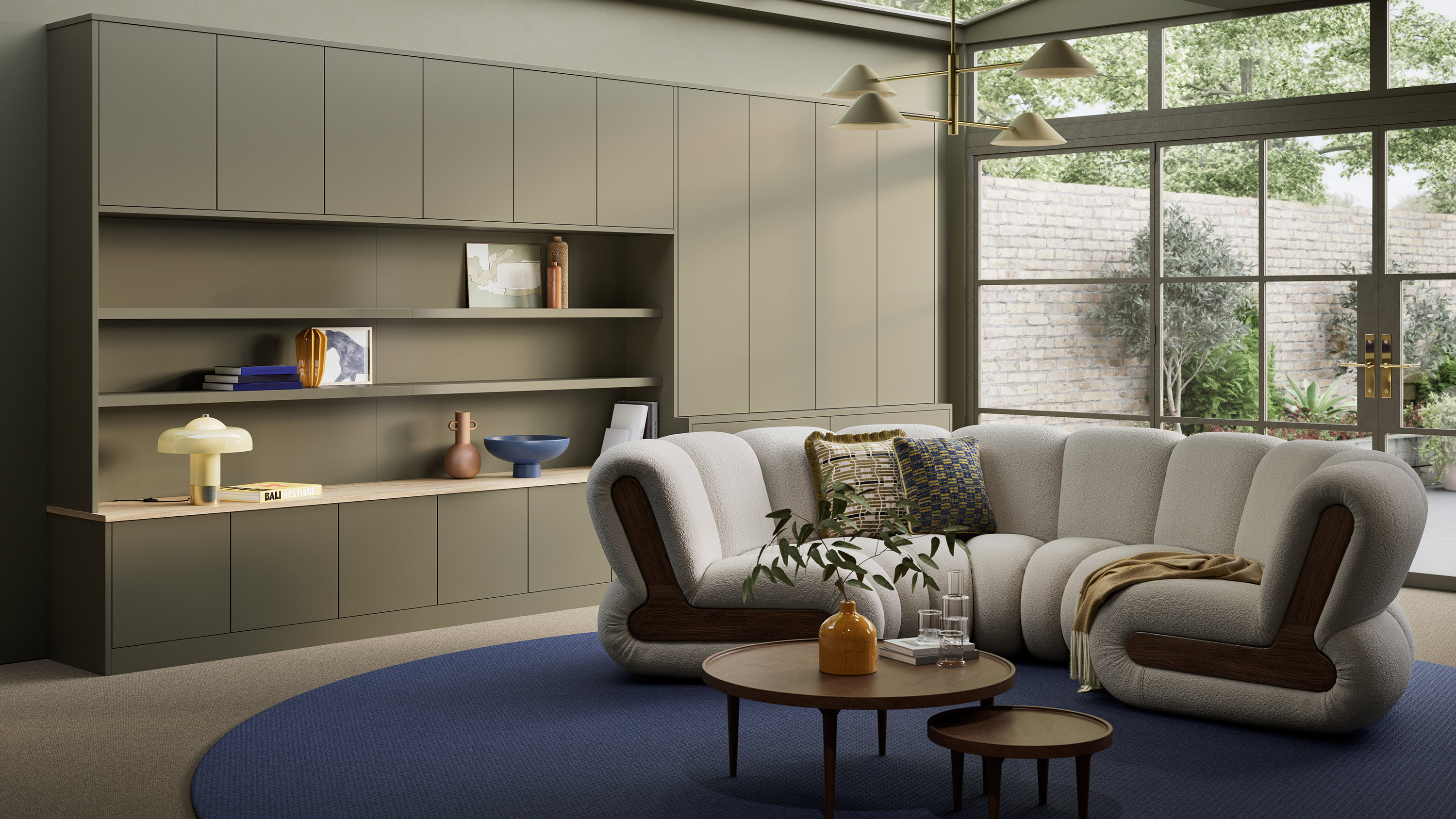 Tavira fitted living room furniture in olive green finish